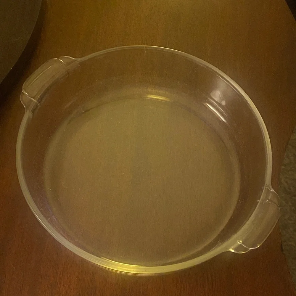 Pyrex 221 vintage Clear Round Glass cake pan with Handles